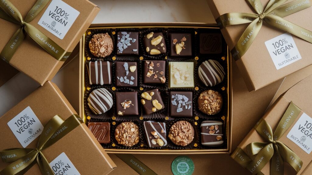 A gift box filled with gourmet vegan chocolates