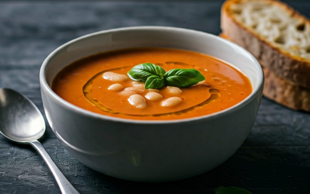 Creamy Vegan Tomato White Bean Stew with bread