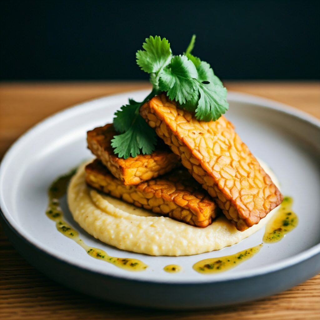 breakfast polenta bowl with smoky air fryer tempeh