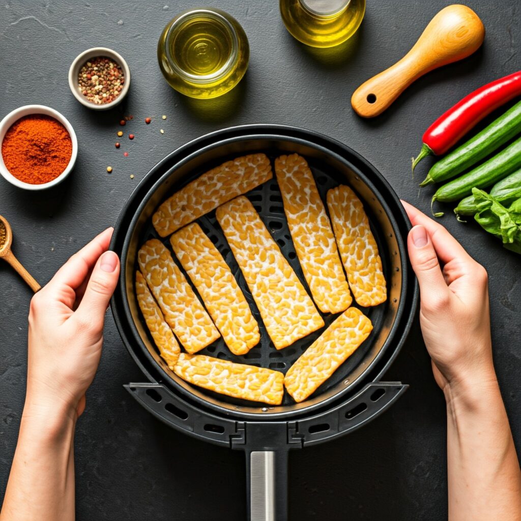 breakfast polenta bowl with smoky air fryer tempeh