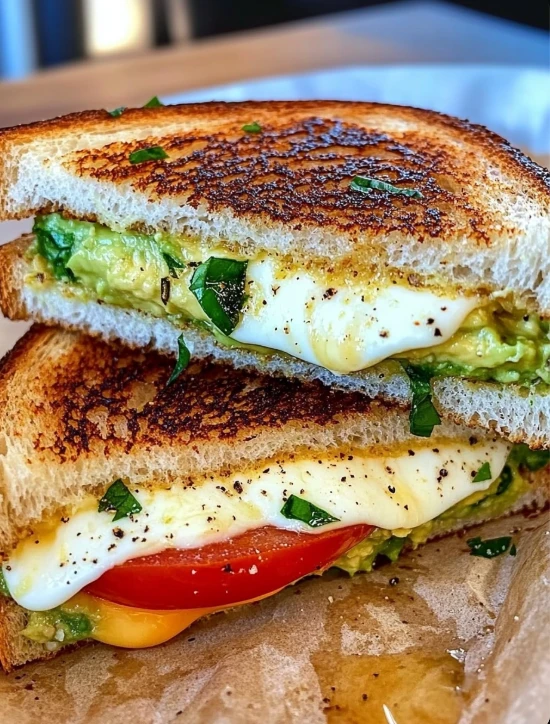 Avocado Mozzarella Tomato Grilled Cheese Sandwich