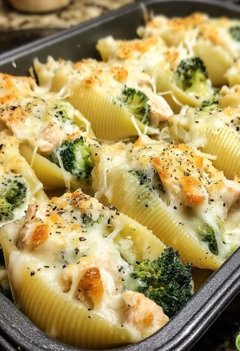 Easy Chicken Broccoli Alfredo Stuffed Shells Recipe Homemade Chicken Broccoli Alfredo Shells Best Cheese For Chicken Brocc...