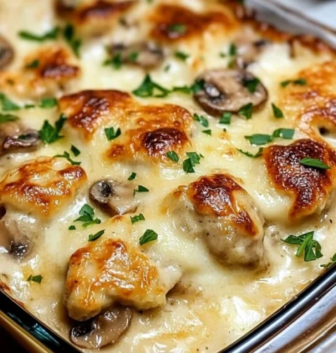 Easy Creamy Chicken And Mushroom Bake Recipe Best Chicken And Mushroom Casserole How To Make Creamy Chicken Mushroom Bake ...