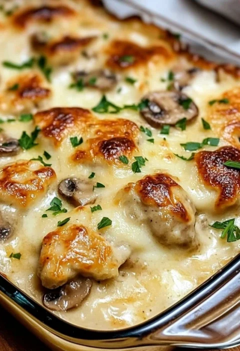 Easy Creamy Chicken And Mushroom Bake Recipe Best Chicken And Mushroom Casserole How To Make Creamy Chicken Mushroom Bake ...
