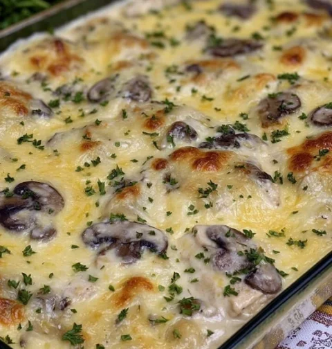 Easy Creamy Chicken And Mushroom Bake Recipe Best Chicken And Mushroom Casserole How To Make Creamy Chicken Mushroom Bake ...