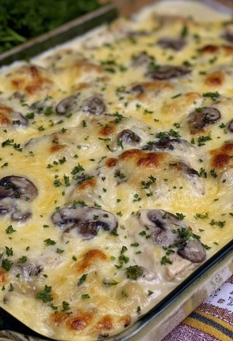Easy Creamy Chicken And Mushroom Bake Recipe Best Chicken And Mushroom Casserole How To Make Creamy Chicken Mushroom Bake ...