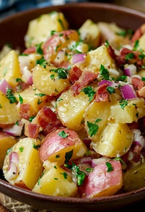 Easy Hot German Potato Salad Recipe Red Potato Cider Vinegar Salad Best German Potato Salad With Red Potatoes Traditional ...