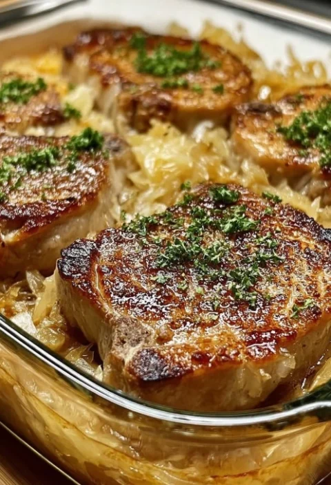 Easy Pork Chop Sauerkraut Casserole Recipe Baked Pork Chop And Sauerkraut Dish How To Make Pork Chop Sauerkraut Casserole ...
