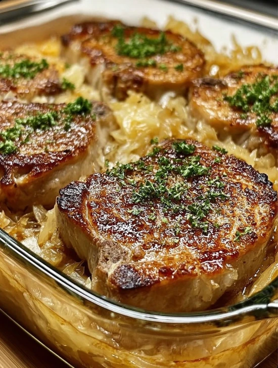 Easy Pork Chop Sauerkraut Casserole Recipe Baked Pork Chop And Sauerkraut Dish How To Make Pork Chop Sauerkraut Casserole ...