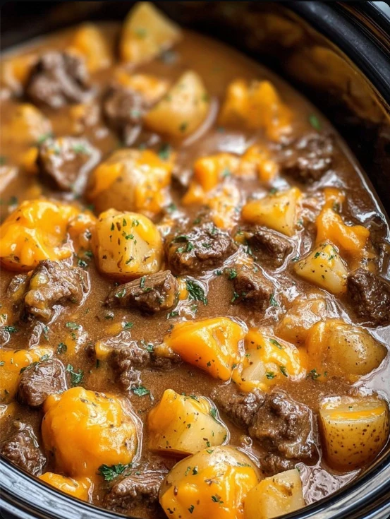 Slow Cooker Amish Beef Casserole Recipe Easy Amish Potato Beef Casserole Hearty Winter Casserole Dishes Amish Beef Potato ...