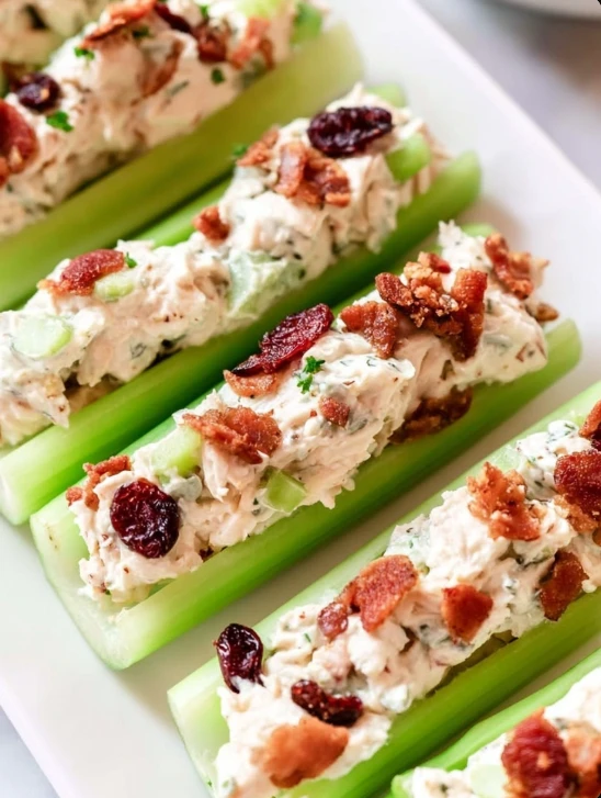Bacon Cranberry Walnut Celery Recipe Grandma’s Stuffed Celery Holiday Appetizer Easy Bacon Cranberry Walnut Stuffed Cele...