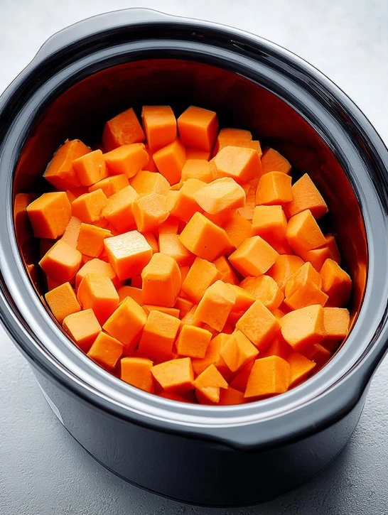 Easy 4-ingredient Slow Cooker Sweet Potatoes Slow Cooker Sweet Potato Mash Recipe Simple Slow Cooker Sweet Potato Side Dis...