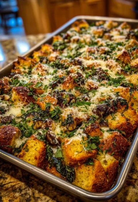 Easy Cheesy Spinach Mushroom Strata Recipe Best Cheese For Spinach Mushroom Strata Gluten-free Spinach And Mushroom Strata...