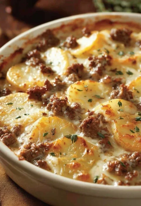 Easy Ground Beef And Potato Casserole Recipe Mom's Traditional Beef Potato Bake Homemade Beef And Potato Bake Guide Low Ca...