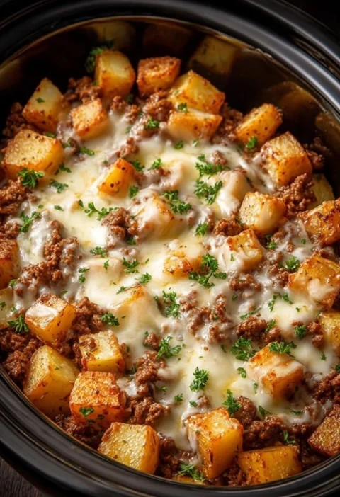 Slow Cooker Beef Potato Casserole Recipe Cheesy Beef Slow Cooker Casserole Best Slow Cooker Cheesy Potato Recipe Easy Slow...
