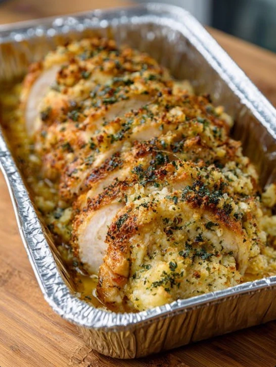 4-Ingredient Chicken and Stuffing Bake (in 2 Tin Foil Trays)