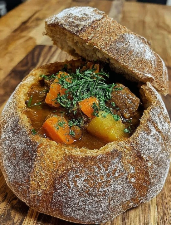 Aunt Betty’s Homestyle Beef Stew in a Bread Bowl