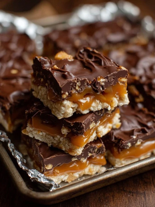 Easy 3-ingredient Toffee Bars Recipe Foil-lined Tray Toffee Bars Quick Christmas Dessert Ideas Simple 3-ingredient Toffee ...