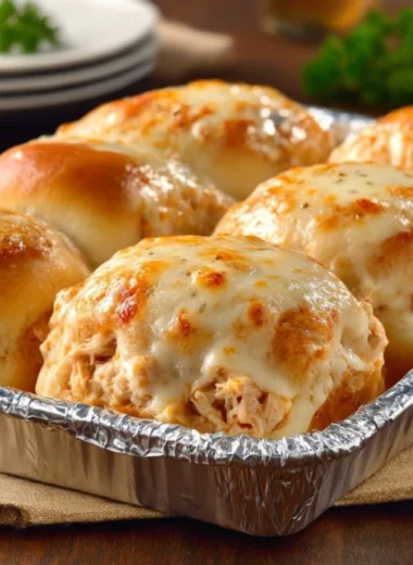 3ingredient Cheesy Chicken Sliders Baked Tin Foil Trays