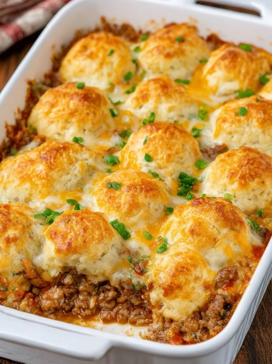3-Ingredient Cheesy Beef Biscuit Bake