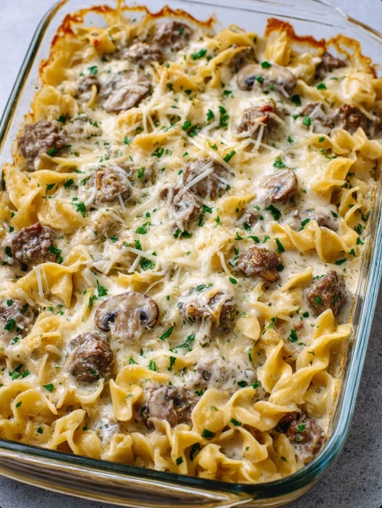 4-Ingredient Baked Beef Stroganoff