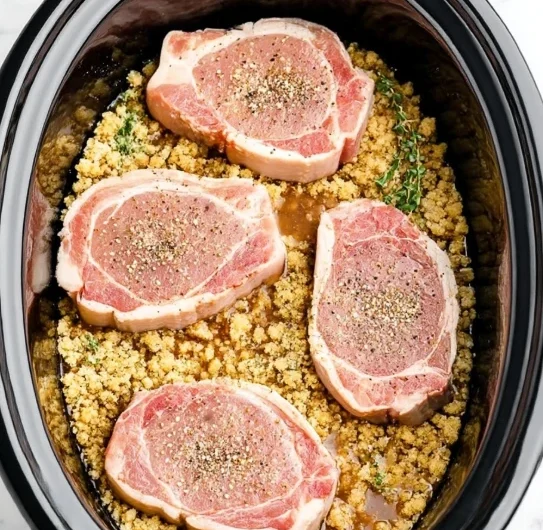 4ingredient Slow Cooker Pork Stuffingbed Chops