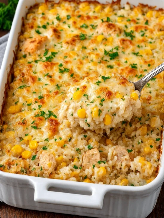 5-Ingredient Cheesy Chicken and Rice Bake