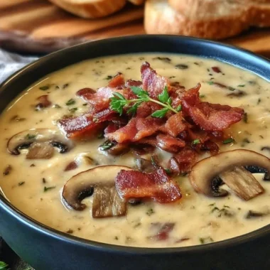 Bacon Mushroom Swiss Cheeseburger Soup