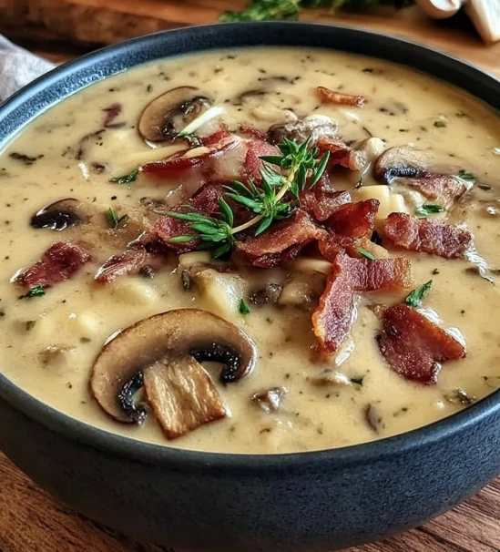Bacon Mushroom Swiss Cheeseburger Soup