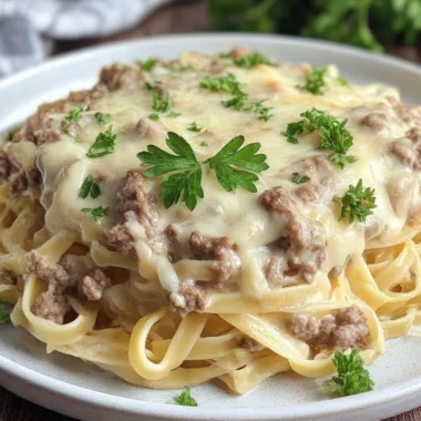 Cheesy Garlic Butter Linguine Ground Beef