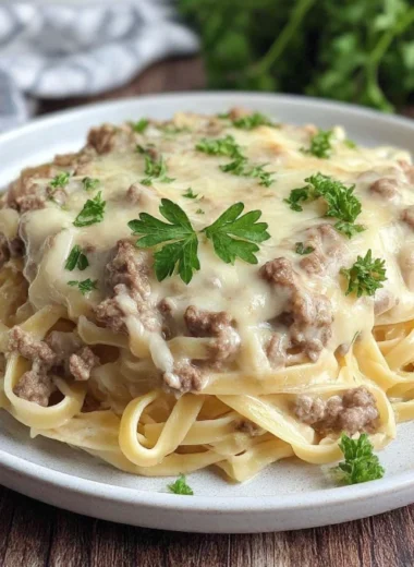 Cheesy Garlic Butter Linguine Ground Beef