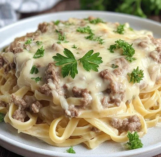 Cheesy Garlic Butter Linguine Ground Beef
