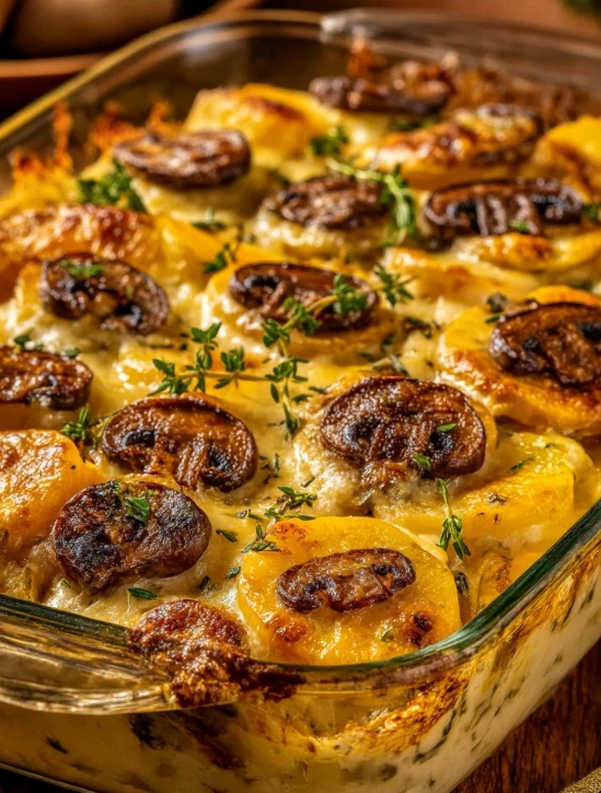 Cheesy Potato and Mushroom Bake