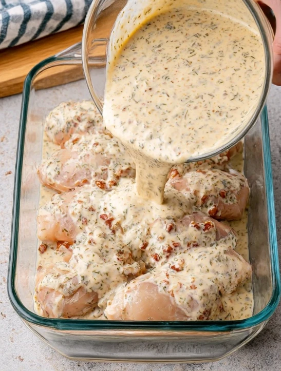 Creamy Sun-Dried Tomato Pour-Over Baked Chicken Breasts