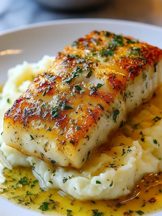 Golden Seared Cod with Herb Butter Sauce