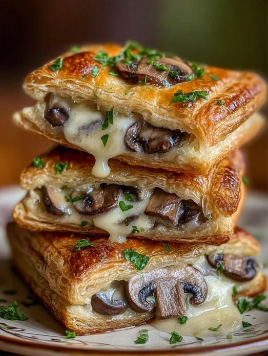 Mushroom and Swiss Cheese Puff Pastries