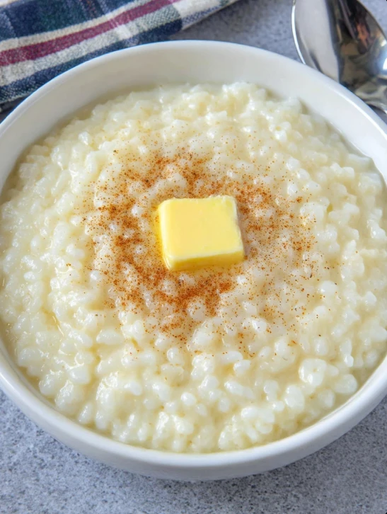 Simple Rice and Milk Porridge in a Bowl