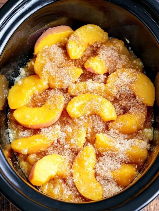 Slow Cooker 4-Ingredient Peach Dump Cake