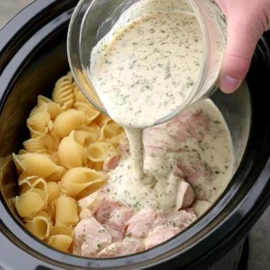 Slow Cooker Creamy Garlic Parmesan Chicken Shells