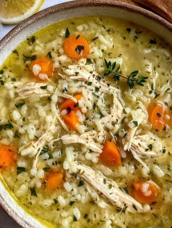 Slow Cooker Lemon Chicken & Herb Rice Soup