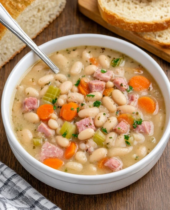 Slow Simmered Navy Bean Soup in a Bowl